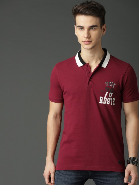 

Roadster Men Red Printed Polo T-shirt