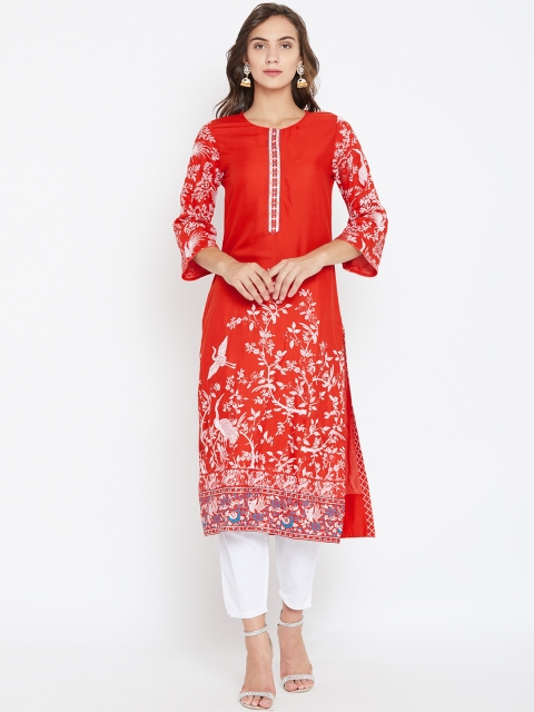 

Biba Women Red & White Printed Straight Kurta