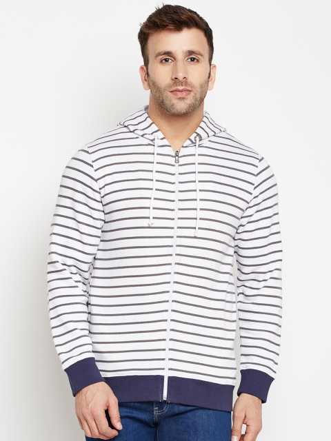 

Crimsoune Club Men White Striped Hooded Sweatshirt