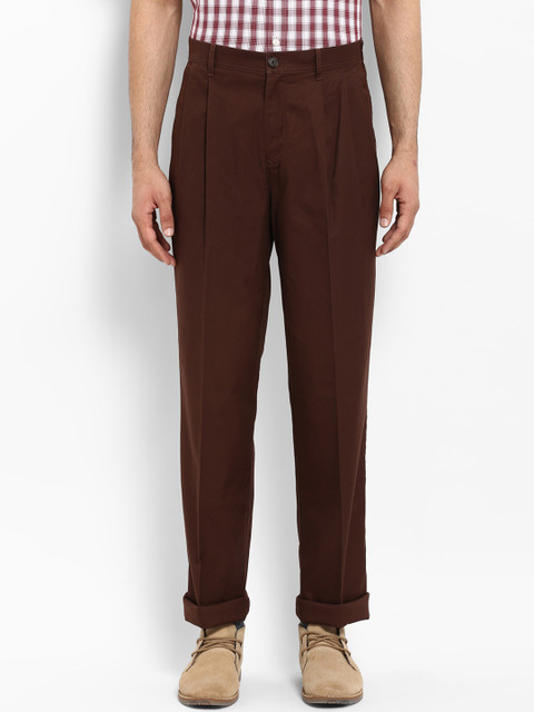 

ColorPlus Men Brown Regular Fit Solid Regular Trousers
