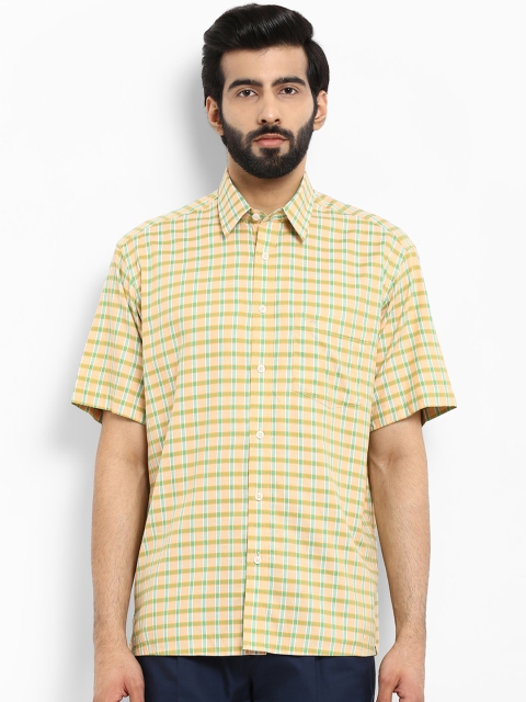 

ColorPlus Men Yellow & Green Regular Fit Checked Casual Shirt
