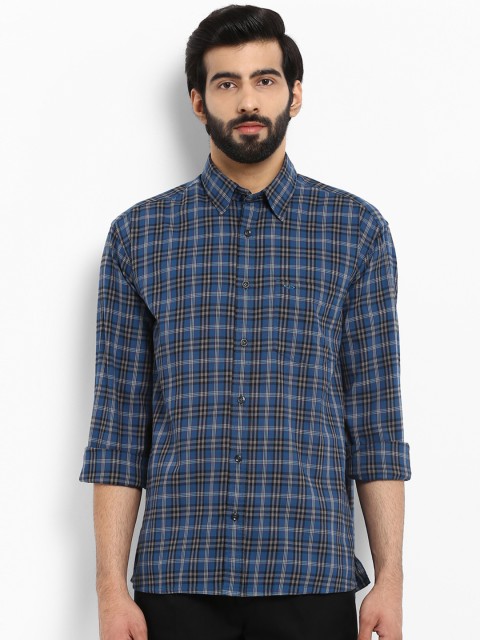

ColorPlus Men Blue & Grey Regular Fit Checked Casual Shirt