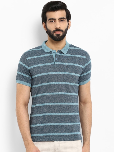 

Parx Men Blue Striped Polo Collar T-shirt