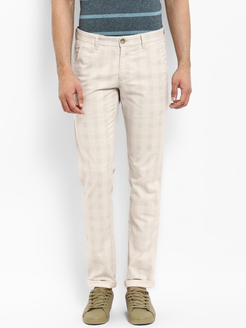 

Parx Men Cream-Coloured Slim Fit Checked Regular Trousers