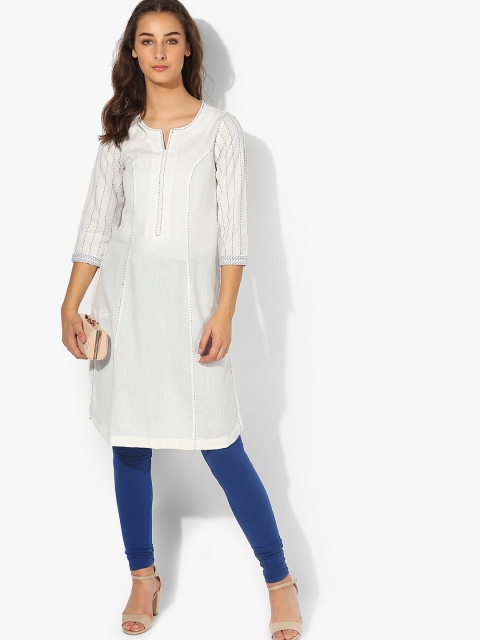 

Biba Off White Embroidered Curved Kurta