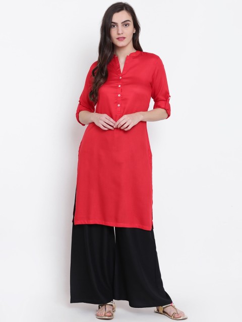 

Biba Women Red Solid Straight Kurta