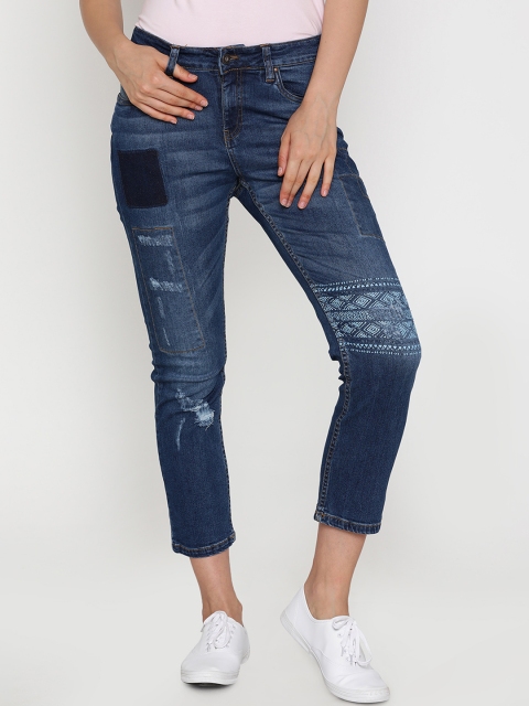 

Blue Saint Women Blue Boyfriend Fit Mid-Rise Low Distress Stretchable Jeans
