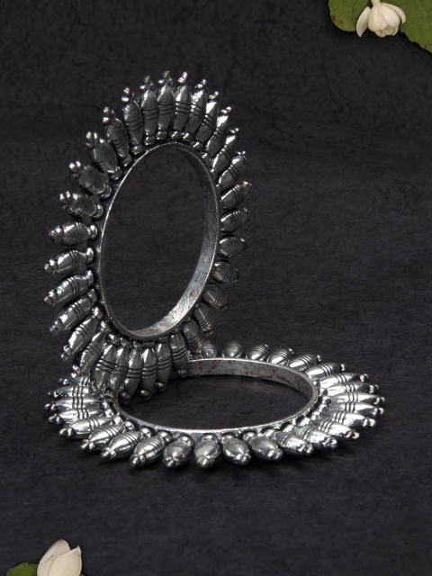 

Rubans Women oxidised silver toned traditional handcrafted set of 2 bangles