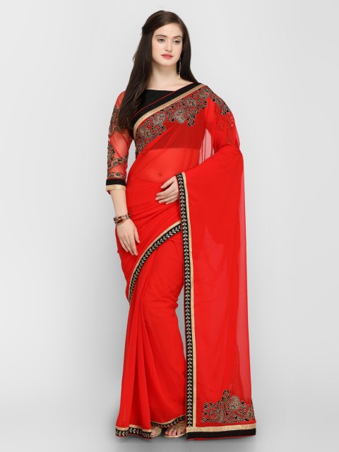 

Shaily Red Solid Pure Georgette Saree