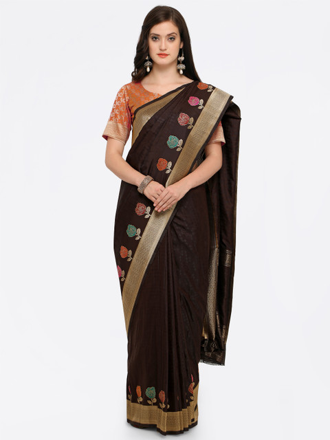 

Shaily Brown Pure Silk Embroidered Banarasi Saree
