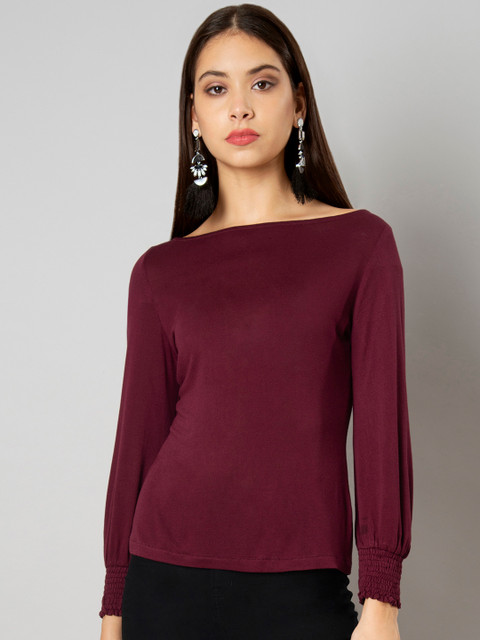 

FabAlley Women Maroon Solid Top