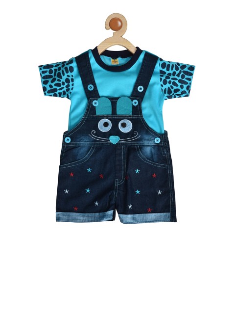 

BORN WEAR Kids Blue & Navy Blue Solid T-shirt with Dungarees