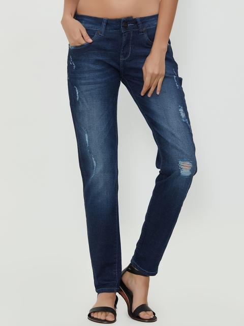 

Soie Women Navy Blue Regular Fit Low-Rise Mildly Distressed Jeans