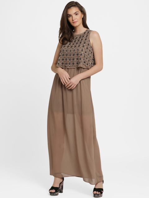 

Kazo Women Brown Solid Maxi Dress