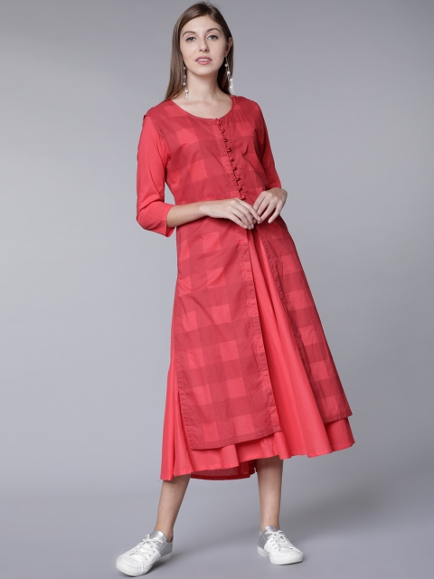 

Vishudh Women Red Checked A-Line Dress