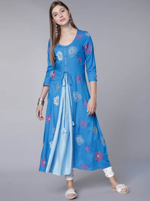 

Vishudh Women Blue Printed A-Line Kurta