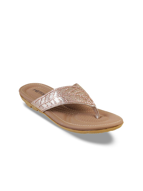 

Metro Women Bronze-Toned Solid Synthetic Open Toe Flats