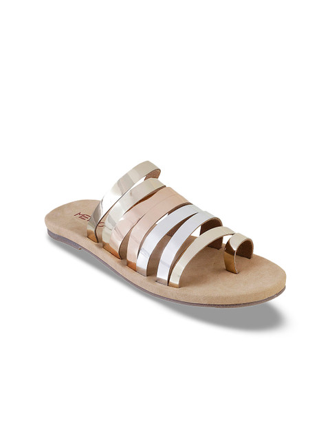 

Metro Women Gold-Toned Solid Synthetic Open Toe Flats