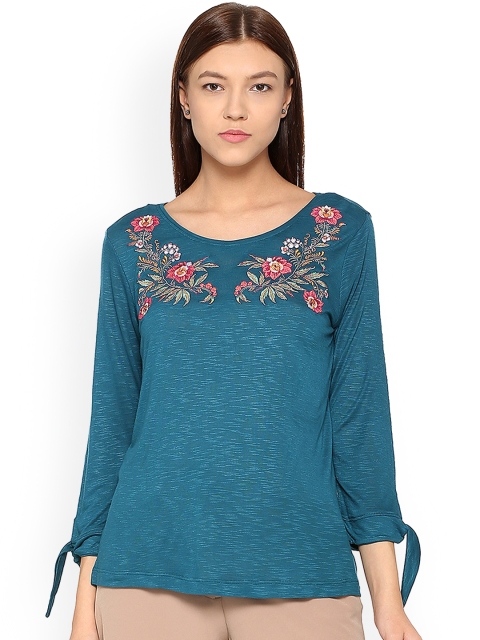 

Allen Solly Woman Blue Solid Jacquard Woven Top