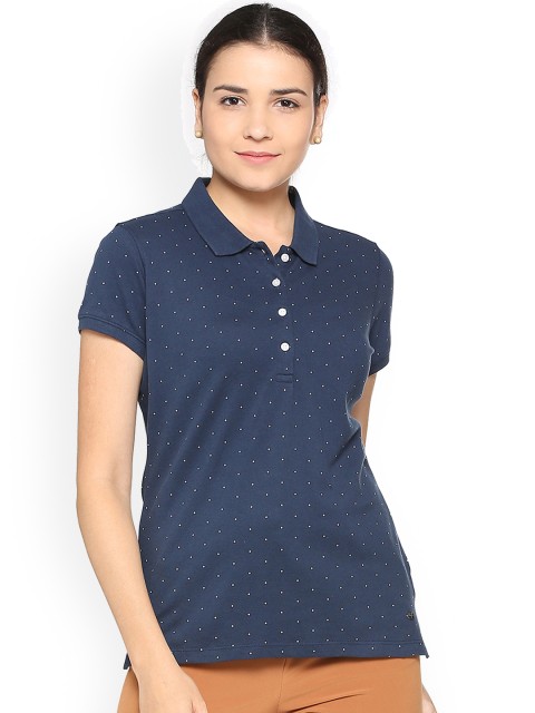 

Allen Solly Woman Navy Blue Printed Polo Collar T-shirt