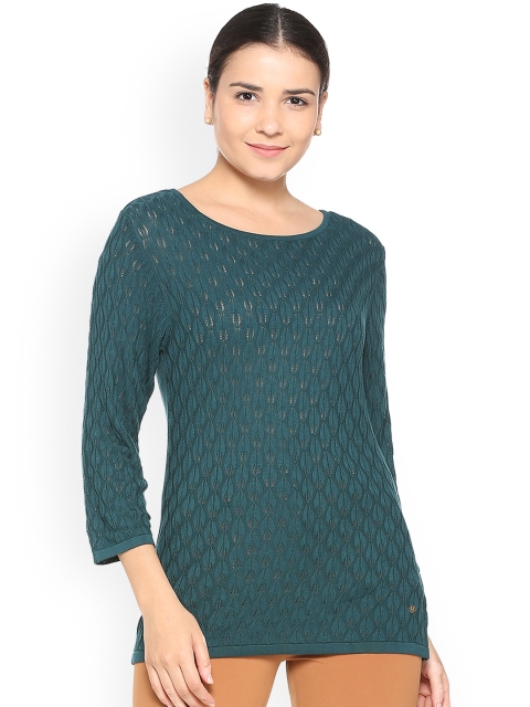 

Allen Solly Woman Teal Green Self Design Top