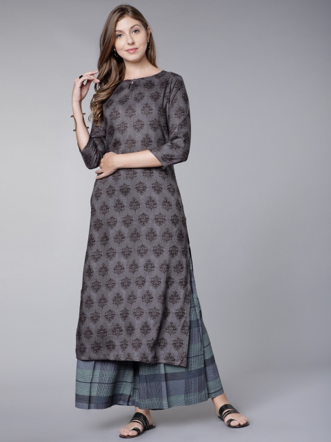 

Vishudh Women Grey Printed Kurta with Palazzos