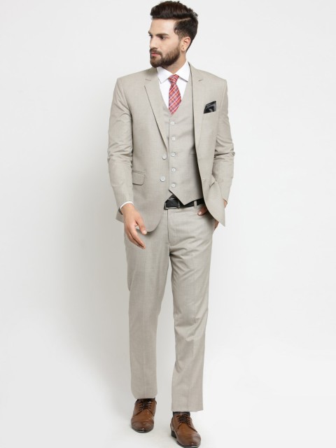 

LUXURAZI Men Beige Solid Slim Fit Suit