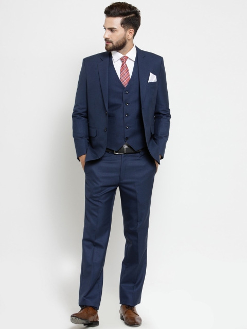 

LUXURAZI Men Blue Notched Lapel Single Breasted Suit