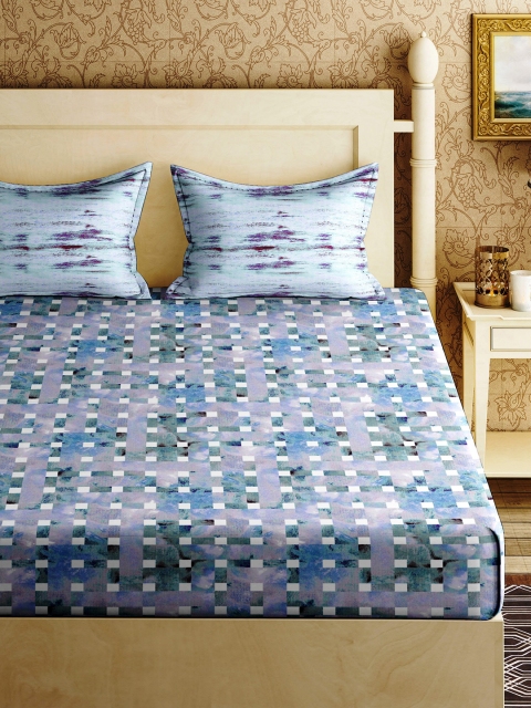 

EverHOME Blue Geometric Flat 144 TC Cotton 1 King Bedsheet with 2 Pillow Covers