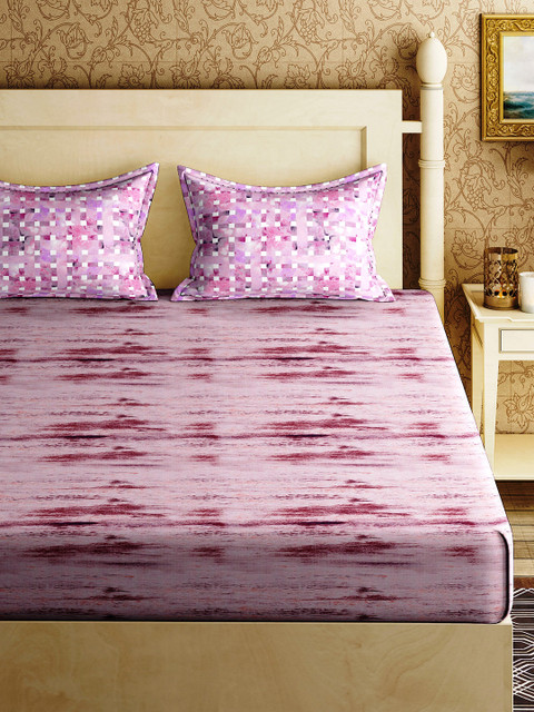 

EverHOME Pink Geometric Flat 144 TC Cotton 1 King Bedsheet with 2 Pillow Covers