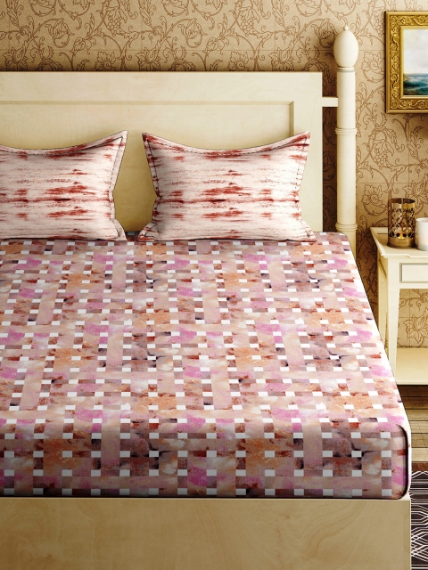 

EverHOME Red Geometric Flat 144 TC Cotton 1 King Bedsheet with 2 Pillow Covers