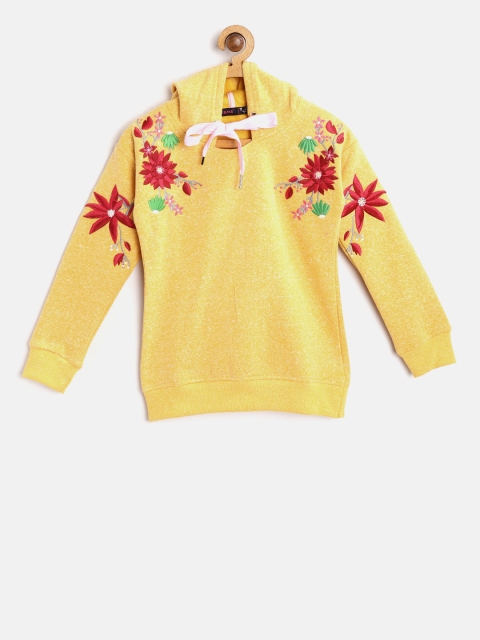 

Ziama Girls Mustard Yellow Embroidered Hooded Sweatshirt