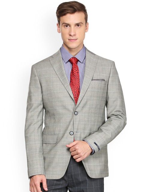 

Peter England Men Grey Checked Slim Fit Blazer