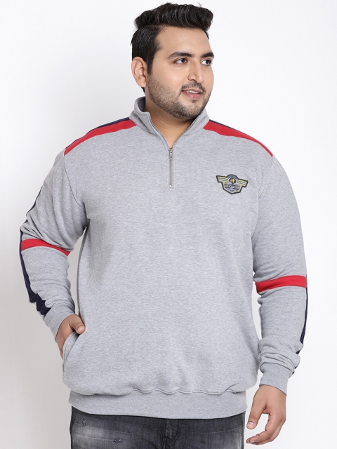 

John Pride Plus Size Men Grey Solid Sweatshirt