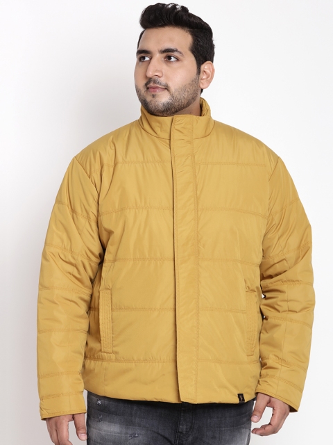 

John Pride Plus Size Men Mustard Yellow Solid Padded Jacket