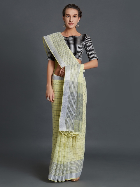 

Mitera Yellow Striped Linen Blend Saree