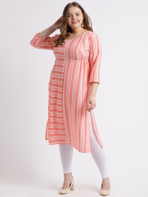 

Kira Plus Women Pink & White Striped Straight Kurta