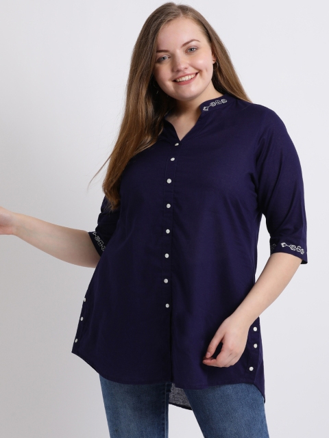 

Kira Plus Navy Blue Solid Tunic