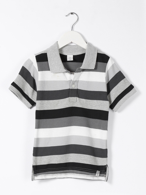 

GAP Boys Gey and Black Striped Pique T-Shirt, Grey