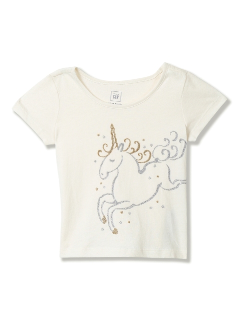 

GAP Girls White Glitter Print T-Shirt, Off white