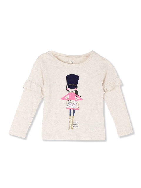 

GAP Girls Beige Double-Knit Graphic Ruffle T-Shirt