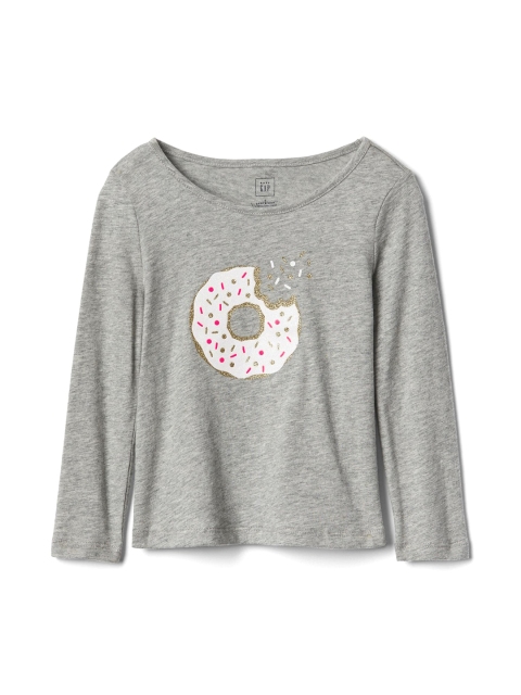 

GAP Girls Grey Glitter Graphic Long Sleeve T-Shirt
