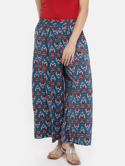 

RANGMANCH BY PANTALOONS Women Blue & Red Printed Wide Leg Palazzos