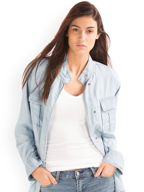 

GAP Women Blue 1969 Tencel Denim Relaxed Utility Jacket