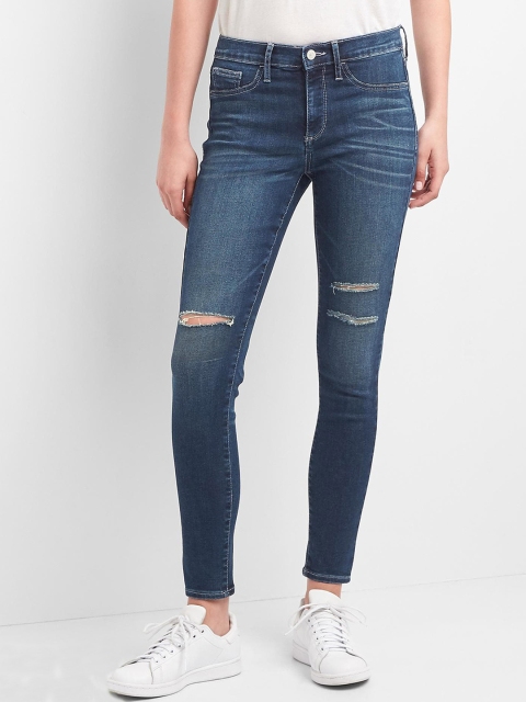 

GAP Women Blue Washwell Mid Rise Destructed Jeggings