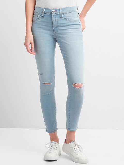 

GAP Blue Women Washwell Mid Rise Favourite Jeggings With Destruction