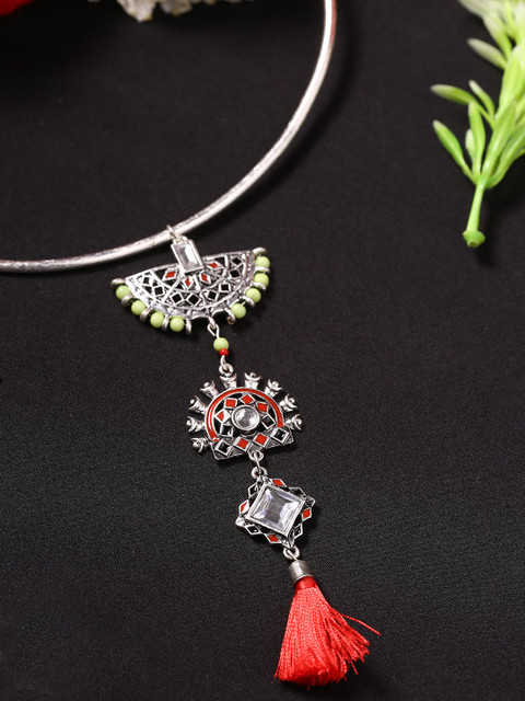 

Studio Voylla Silver-Toned & Orange Alloy Rhodium-Plated Oxidised Necklace