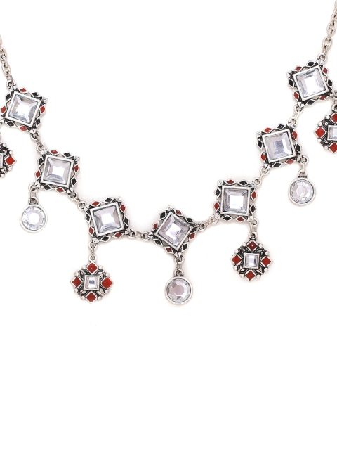 

Studio Voylla Silver-Toned & Maroon Alloy Rhodium-Plated Oxidised Necklace