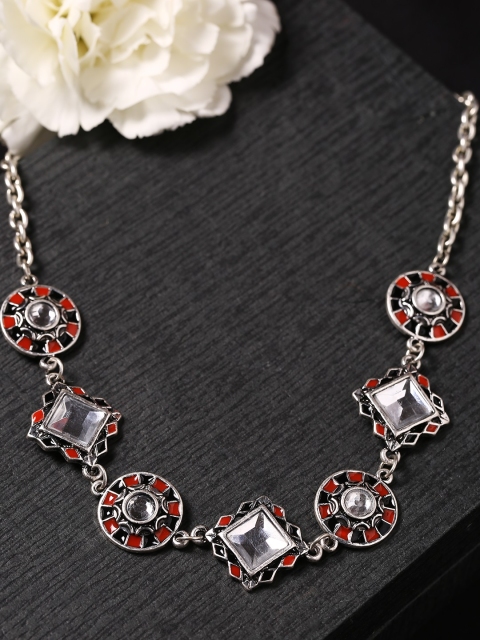 

Studio Voylla Silver-Toned & Multicoloured Alloy Rhodium-Plated Oxidised Necklace
