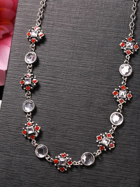 

Studio Voylla Silver-Toned & Maroon Alloy Rhodium-Plated Oxidised Necklace